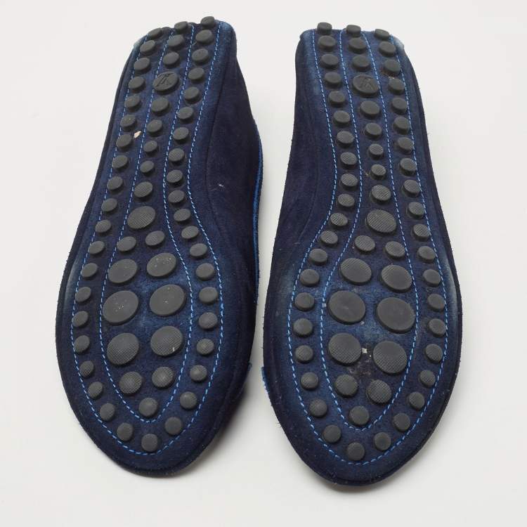Pre Owned Louis Vuitton Navy Blue Suede Oxford Loafers Size 39.5