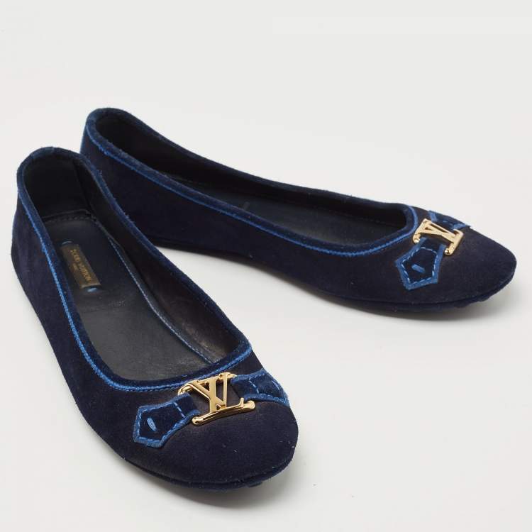 Pre Owned Louis Vuitton Navy Blue Suede Oxford Loafers Size 39.5