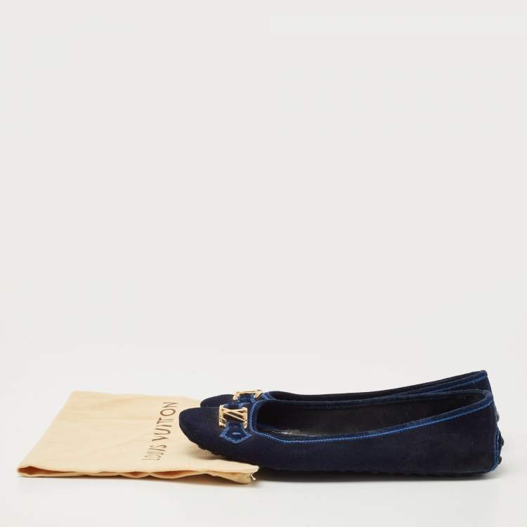 Pre Owned Louis Vuitton Navy Blue Suede Oxford Loafers Size 39.5