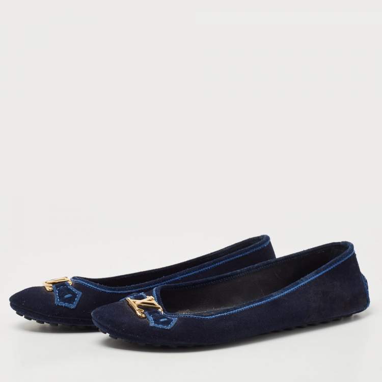 Pre Owned Louis Vuitton Navy Blue Suede Oxford Loafers Size 39.5