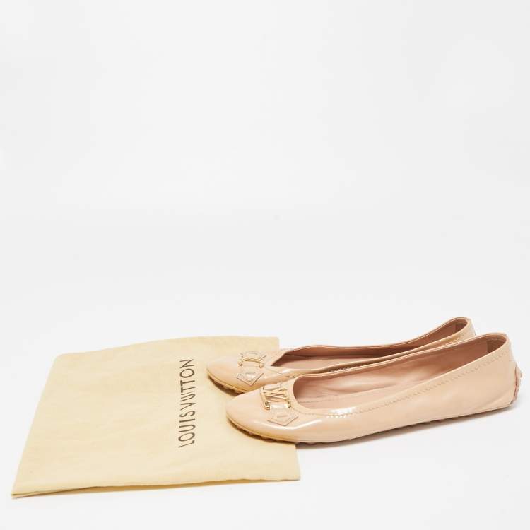 Pre Owned Louis Vuitton Beige Patent Leather Oxford Ballet Flats Size 40