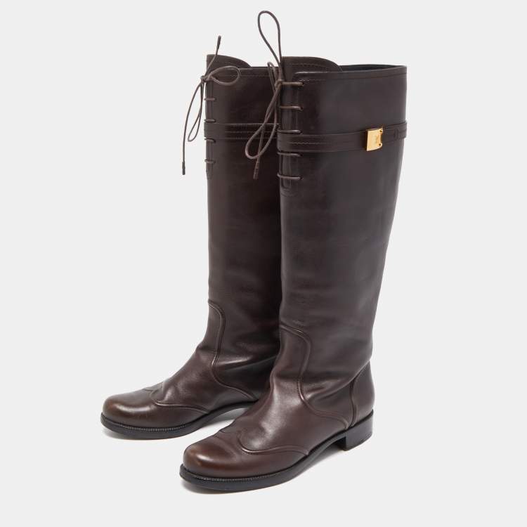 Pre-owned Louis Vuitton Brown Leather Knee Length Boots Size 39