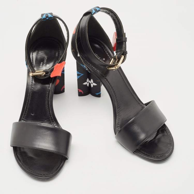 Pre Owned Louis Vuitton Black Canvas and Leather Ankle Strap Sandals Size 39