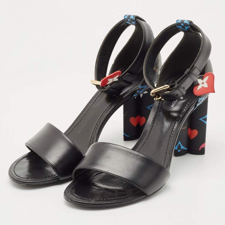 Louis Vuitton Black Canvas and Leather Ankle Strap Sandals Size 39