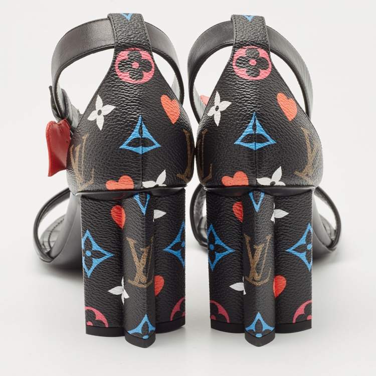 Pre Owned Louis Vuitton Black Canvas and Leather Ankle Strap Sandals Size 39