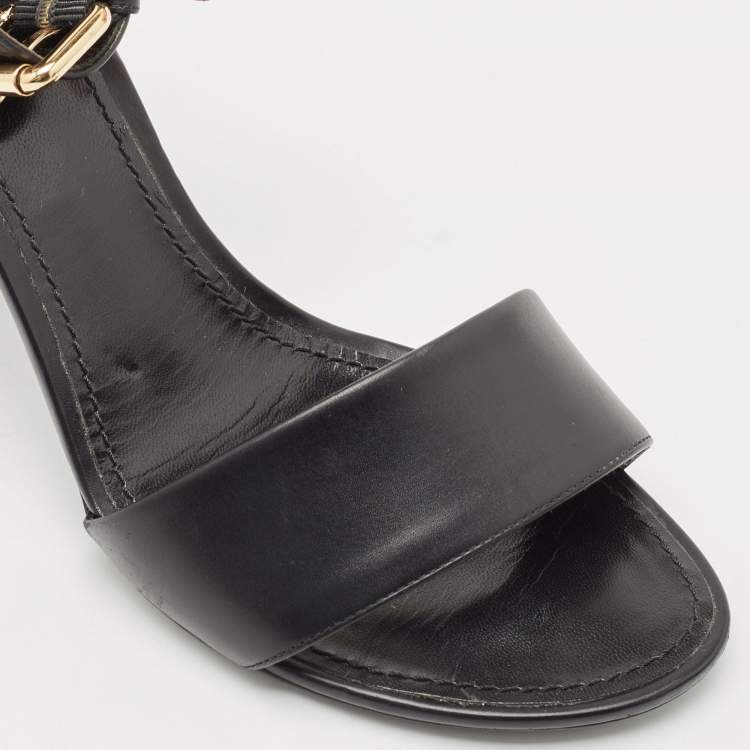 Pre Owned Louis Vuitton Black Canvas and Leather Ankle Strap Sandals Size 39