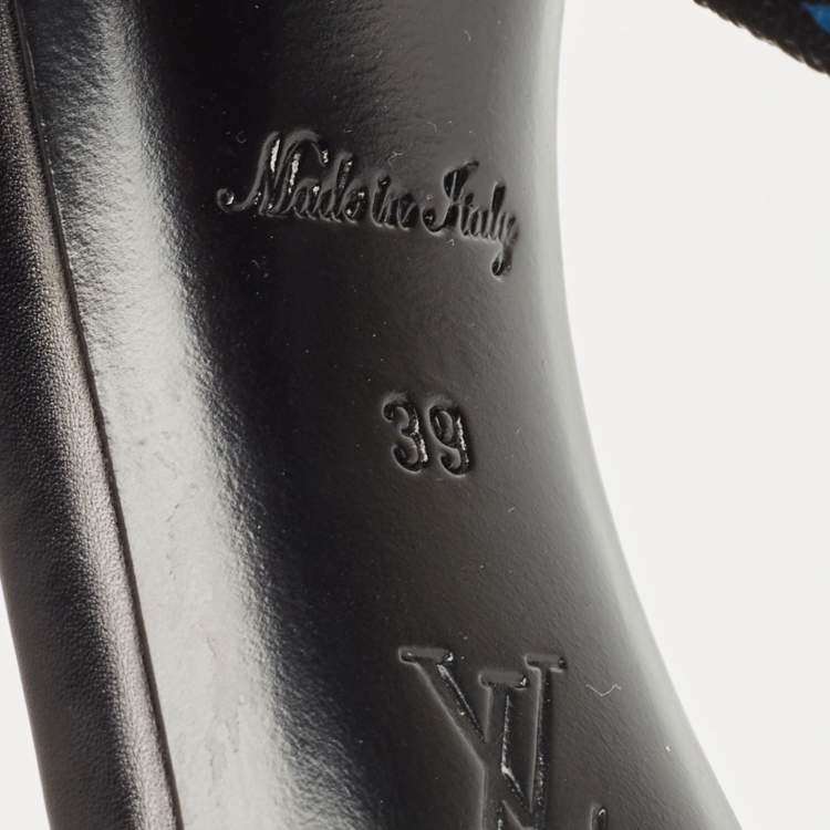 Pre Owned Louis Vuitton Black Canvas and Leather Ankle Strap Sandals Size 39