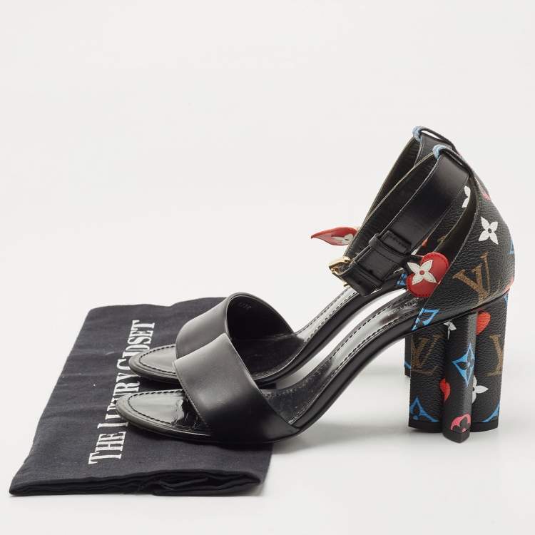 Pre Owned Louis Vuitton Black Canvas and Leather Ankle Strap Sandals Size 39
