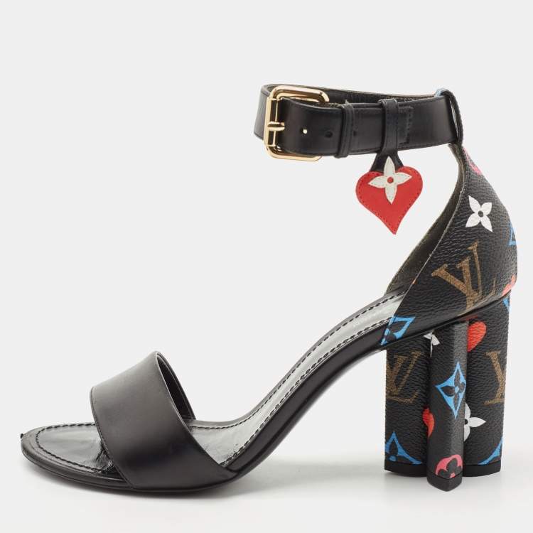Shop Louis Vuitton Monogram Leather Block Heels Logo Ankle
