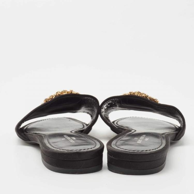 مملوكة مسبقًا Louis Vuitton Black Satin Madeleine Flat Slides Size 36 