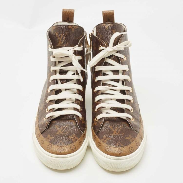 Pre Owned Louis Vuitton Brown Monogram Canvas Stellar High Top Sneakers Size 38