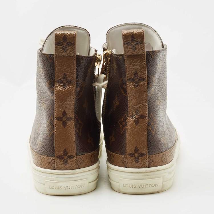 Pre Owned Louis Vuitton Brown Monogram Canvas Stellar High Top Sneakers Size 38