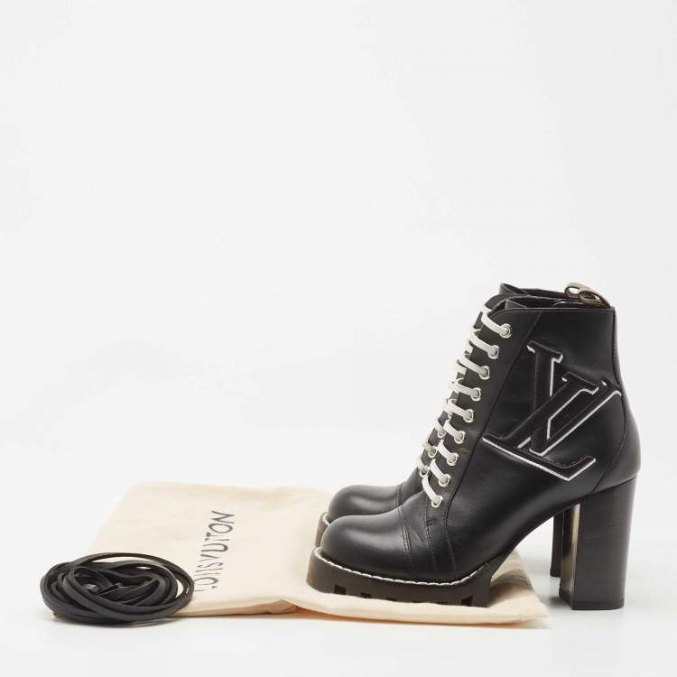 Pre Owned Louis Vuitton Black Leather Star Trail Ankle Boots Size 37