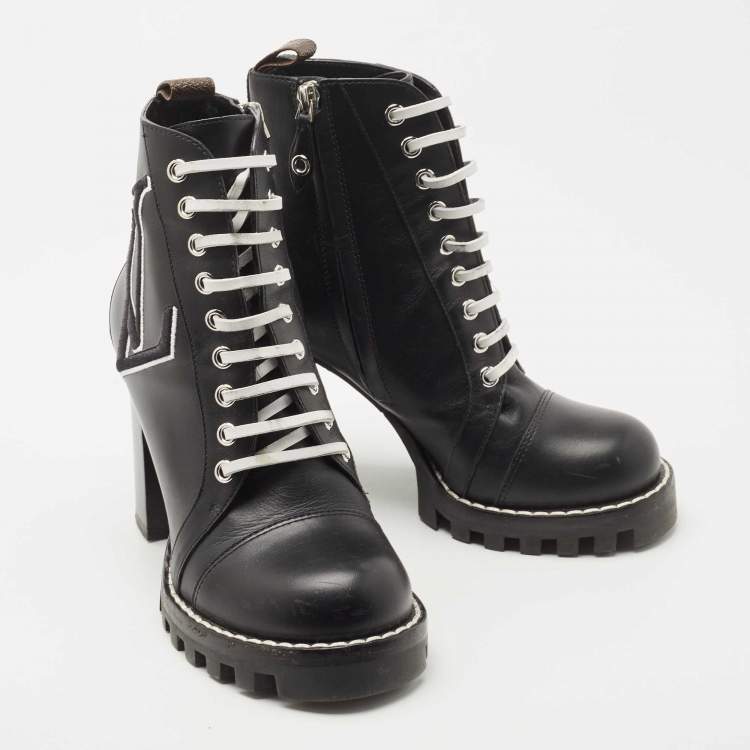 Pre Owned Louis Vuitton Black Leather Star Trail Ankle Boots Size 37