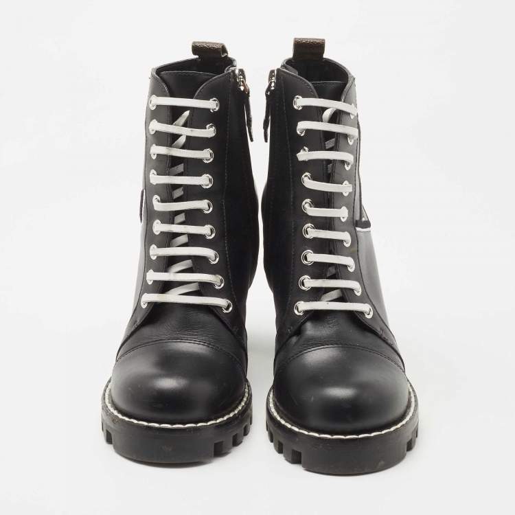 Pre Owned Louis Vuitton Black Leather Star Trail Ankle Boots Size 37