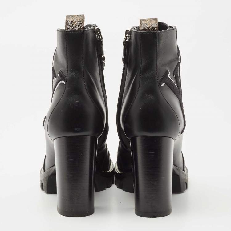 Pre Owned Louis Vuitton Black Leather Star Trail Ankle Boots Size 37