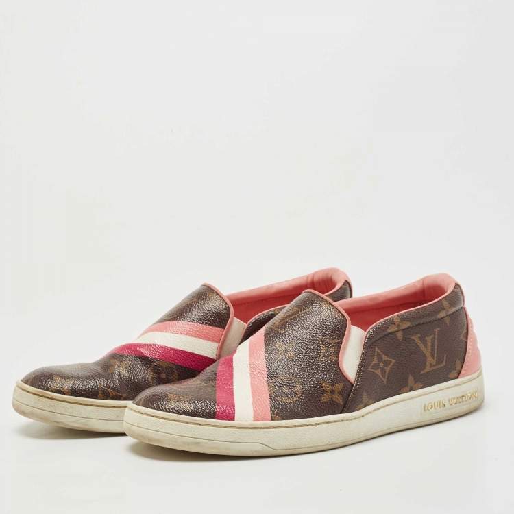 Louis Vuitton Brown/Pink Monogram Canvas And Leather Frontrow Slip On  Sneakers Size 36 Louis Vuitton