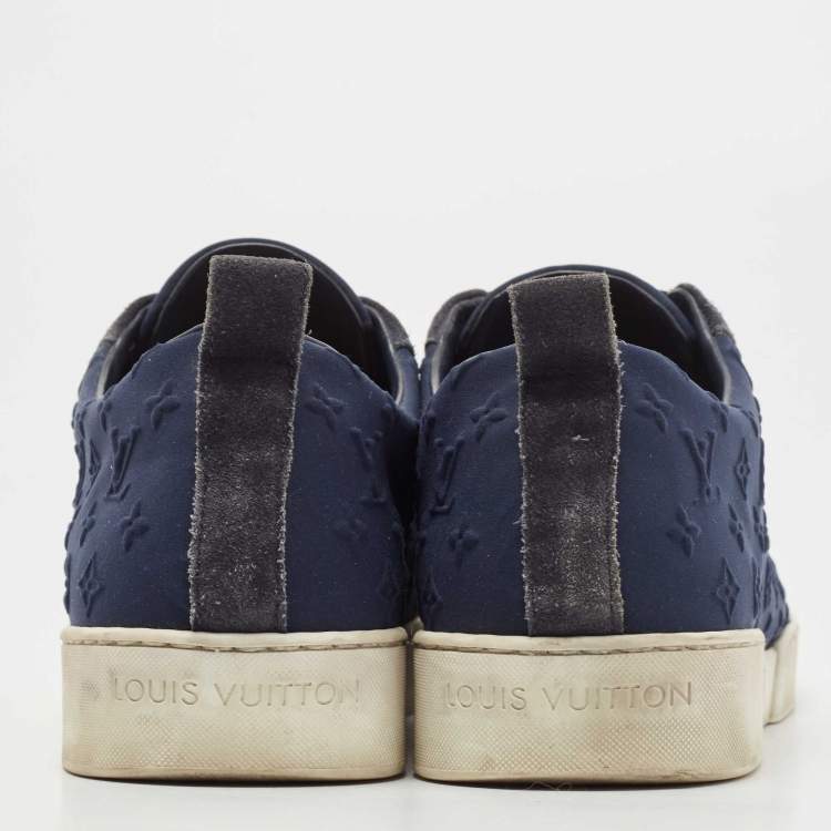 Pre Owned Louis Vuitton Dark Blue Suede And Monogram Fabric Low Top Sneakers Size 39