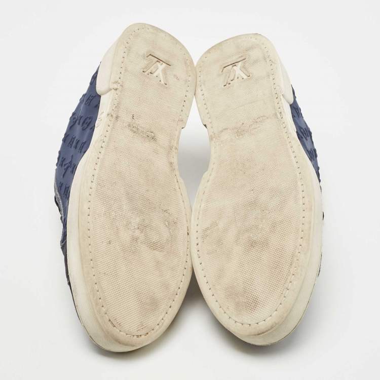 Pre Owned Louis Vuitton Dark Blue Suede And Monogram Fabric Low Top Sneakers Size 39