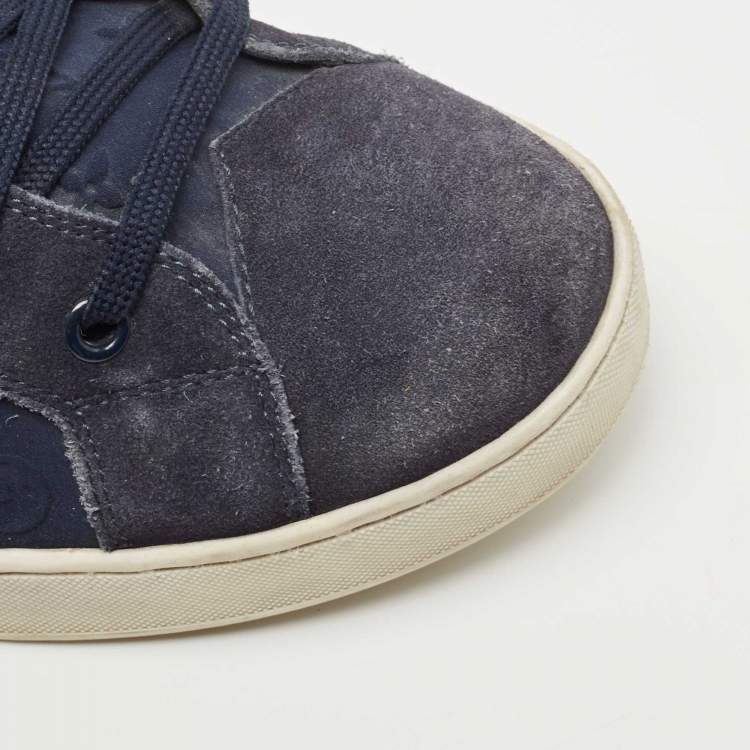 Pre Owned Louis Vuitton Dark Blue Suede And Monogram Fabric Low Top Sneakers Size 39