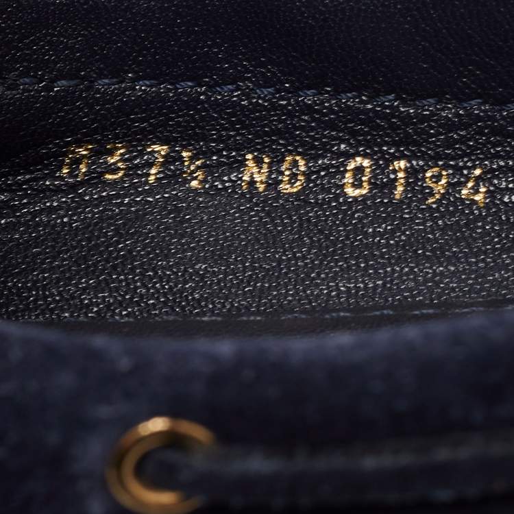 Pre Owned Louis Vuitton Navy Blue Monogram Embossed Suede Gloria Loafers Size 37.5