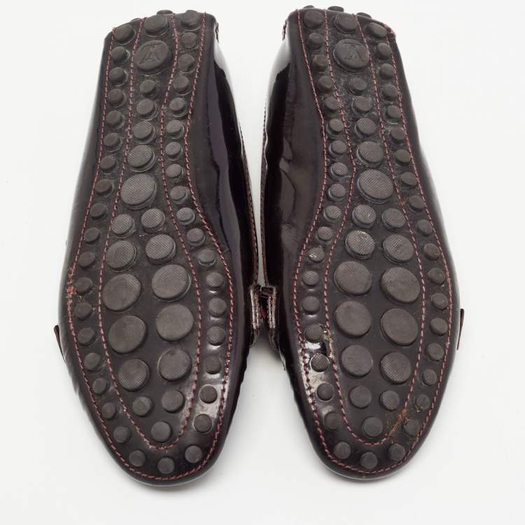Pre Owned Louis Vuitton Burgundy Patent Leather Oxford Slip On Loafers Size 41