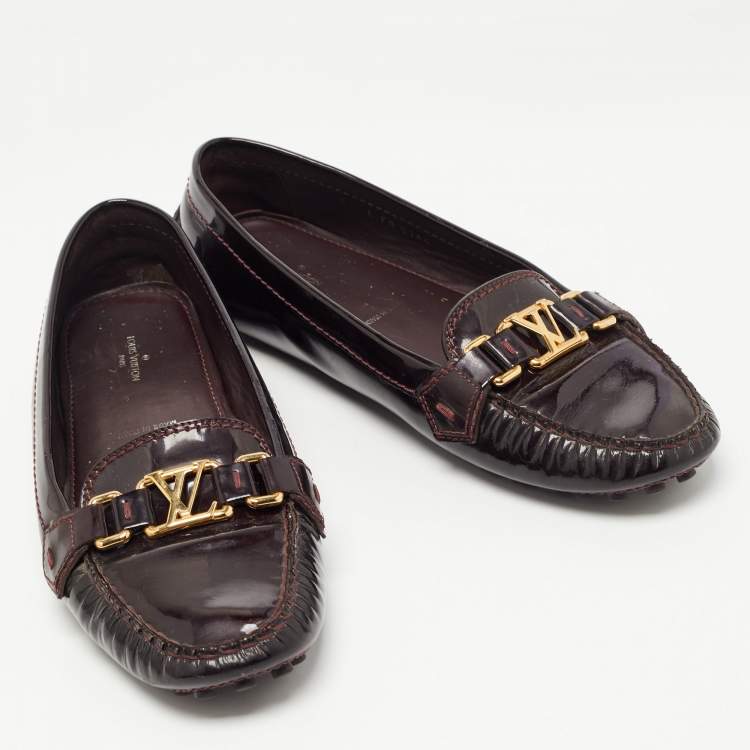 Pre Owned Louis Vuitton Burgundy Patent Leather Oxford Slip On Loafers Size 41