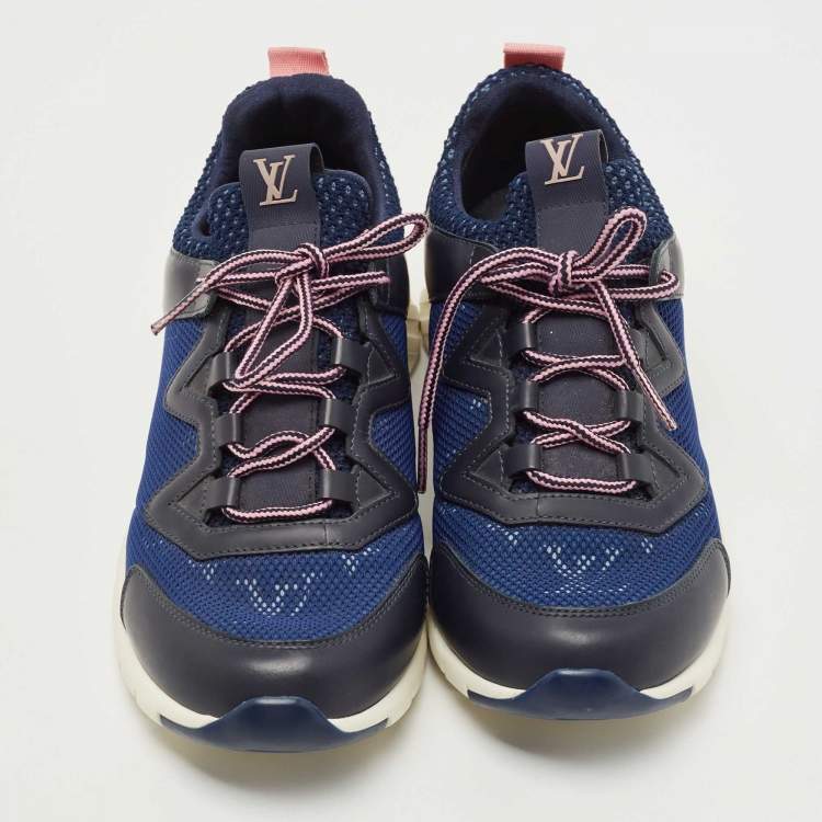 Pre Owned Louis Vuitton Blue/Black Monogram Mesh and Leather Aftergame Sneakers Size 36
