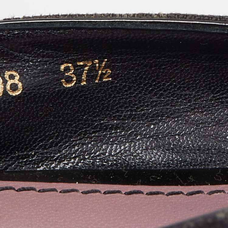 Pre Owned Louis Vuitton Black Monogram Canvas and Patent Leather Bow Ballet Flats Size 37.5