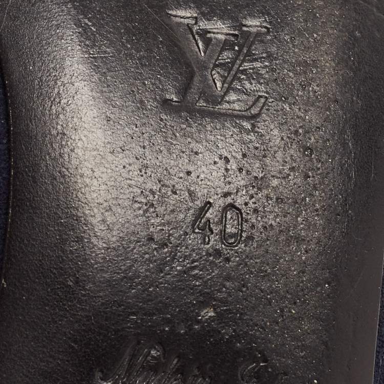 Pre Owned Louis Vuitton Navy Blue/Black Suede and Patent Leather Elba Scrunch Ballet Flats Size 40