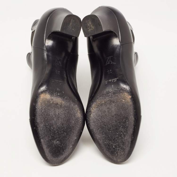 Pre Owned Louis Vuitton Black Leather Ankle Boots Size 35