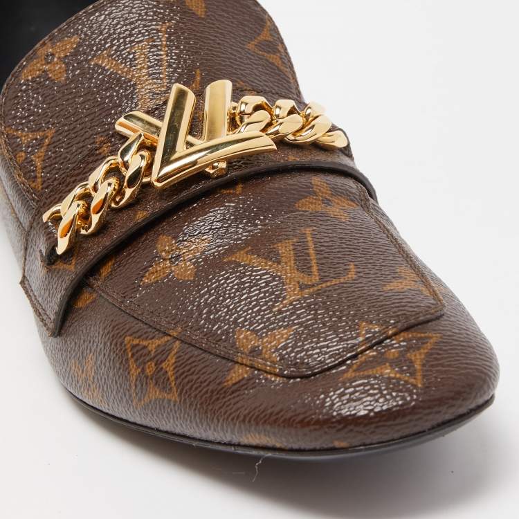 Pre Owned Louis Vuitton Brown Monogram Canvas Loafers Size 40