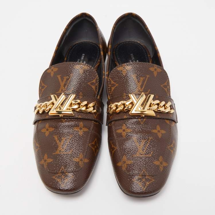 Pre Owned Louis Vuitton Brown Monogram Canvas Loafers Size 40