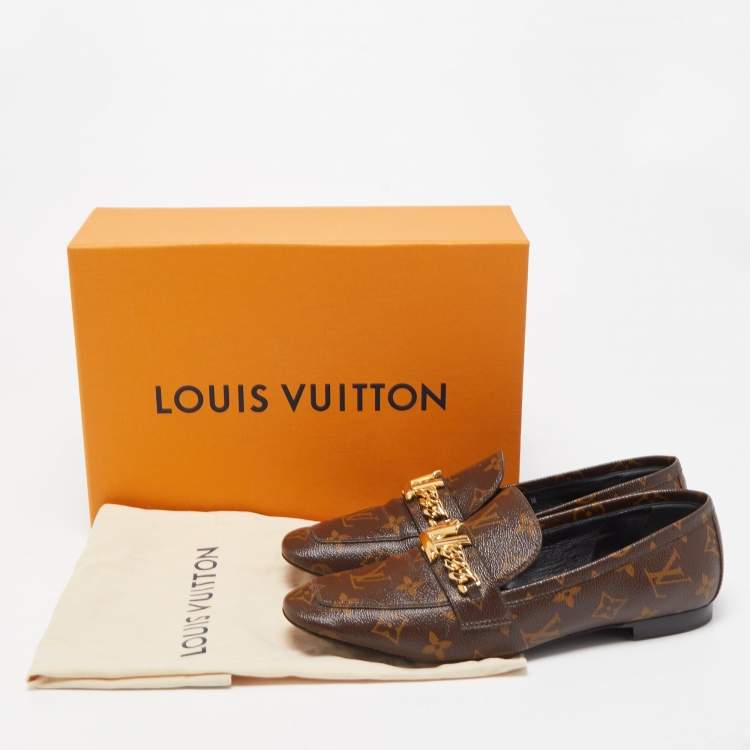 Pre Owned Louis Vuitton Brown Monogram Canvas Loafers Size 40