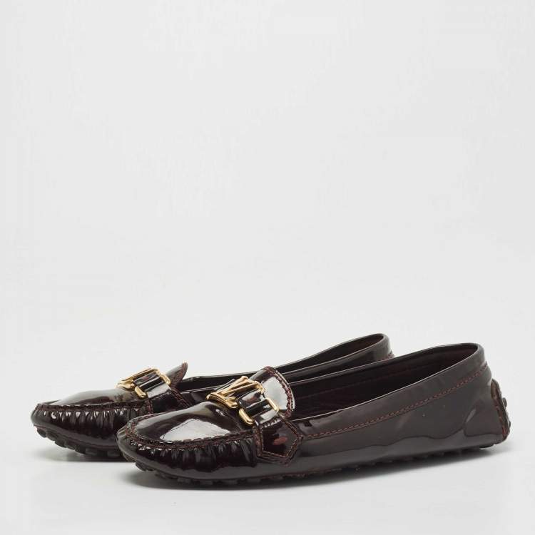 Pre Owned Louis Vuitton Burgundy Patent Leather Oxford Slip On Loafers Size 38.5
