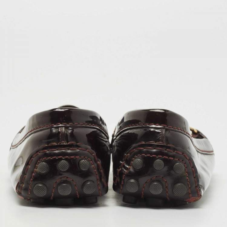 Pre Owned Louis Vuitton Burgundy Patent Leather Oxford Slip On Loafers Size 38.5