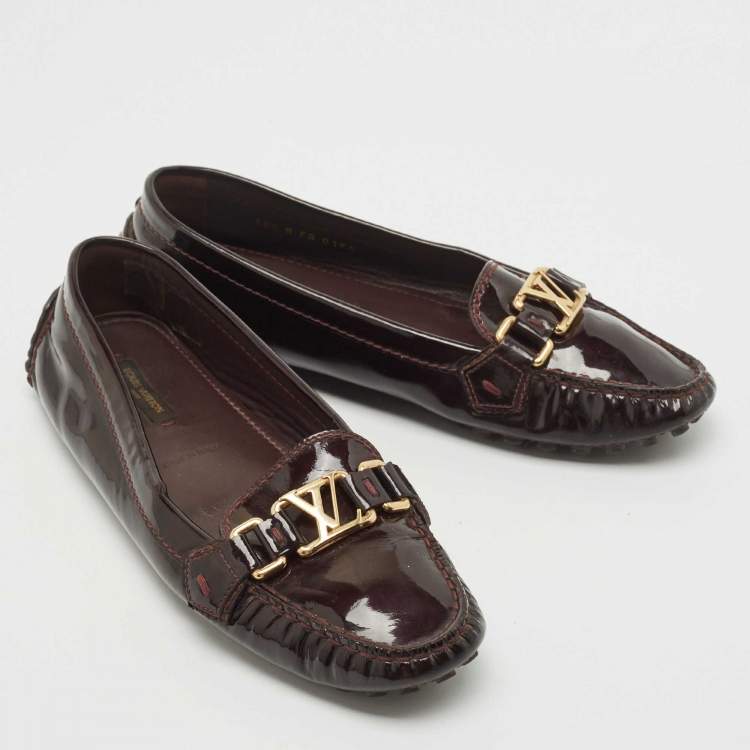 Pre Owned Louis Vuitton Burgundy Patent Leather Oxford Slip On Loafers Size 38.5
