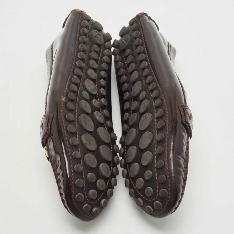 Pre Owned Louis Vuitton Burgundy Patent Leather Oxford Slip On Loafers Size 38.5