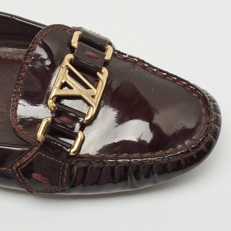 Pre Owned Louis Vuitton Burgundy Patent Leather Oxford Slip On Loafers Size 38.5