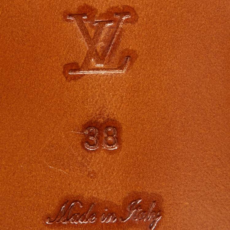 مملوكة مسبقًا Louis Vuitton Brown Leather Lock It Slide Sandals Size 38