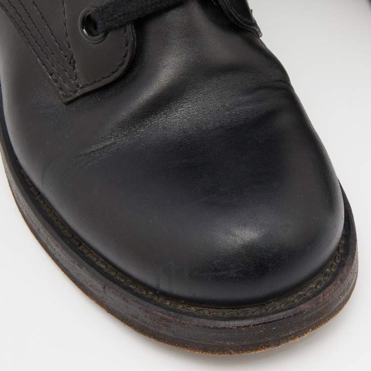 Pre Owned Louis Vuitton Black Leather and Monogram Canvas Lace Up Ankle Boots Size 38