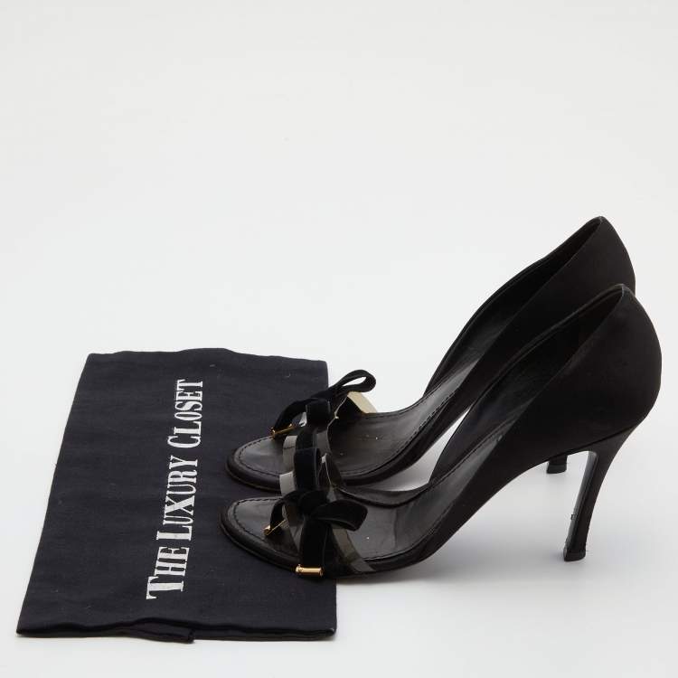 مملوكة مسبقًا Louis Vuitton Black Satin and PVC Bow D' Orsay Pumps Size 38
