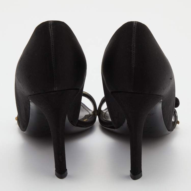 مملوكة مسبقًا Louis Vuitton Black Satin and PVC Bow D' Orsay Pumps Size 38