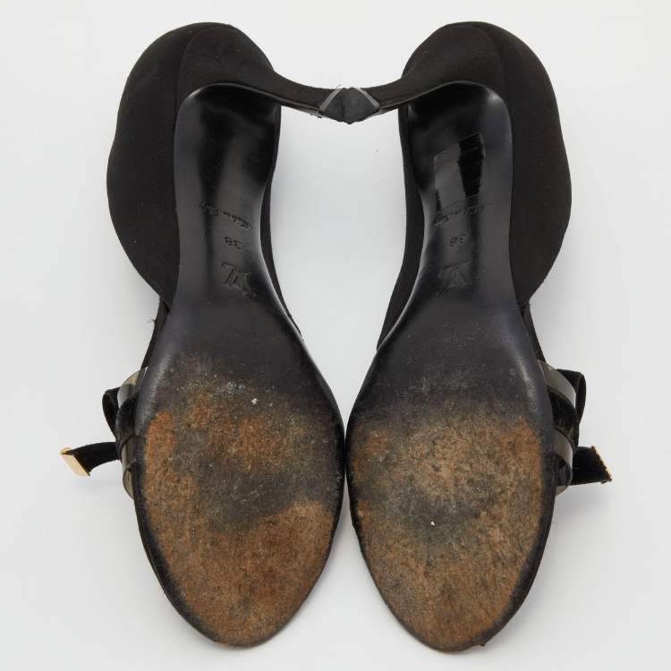 مملوكة مسبقًا Louis Vuitton Black Satin and PVC Bow D' Orsay Pumps Size 38
