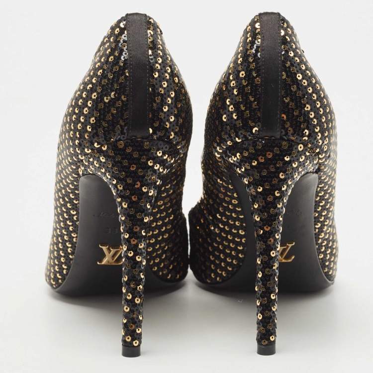 Pre Owned Louis Vuitton Black Sequins Liza Pointed Toe Pumps Size 38.5
