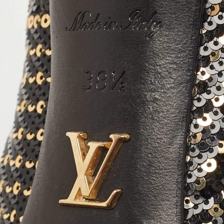 Pre Owned Louis Vuitton Black Sequins Liza Pointed Toe Pumps Size 38.5