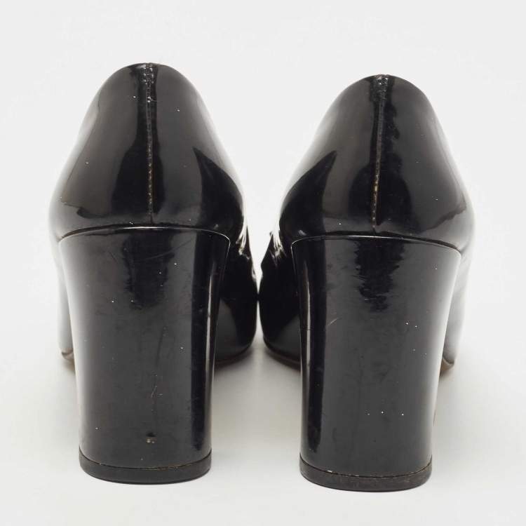 Pre Owned Louis Vuitton Black Patent Leather Studded Fringe Pumps Size 37.5 