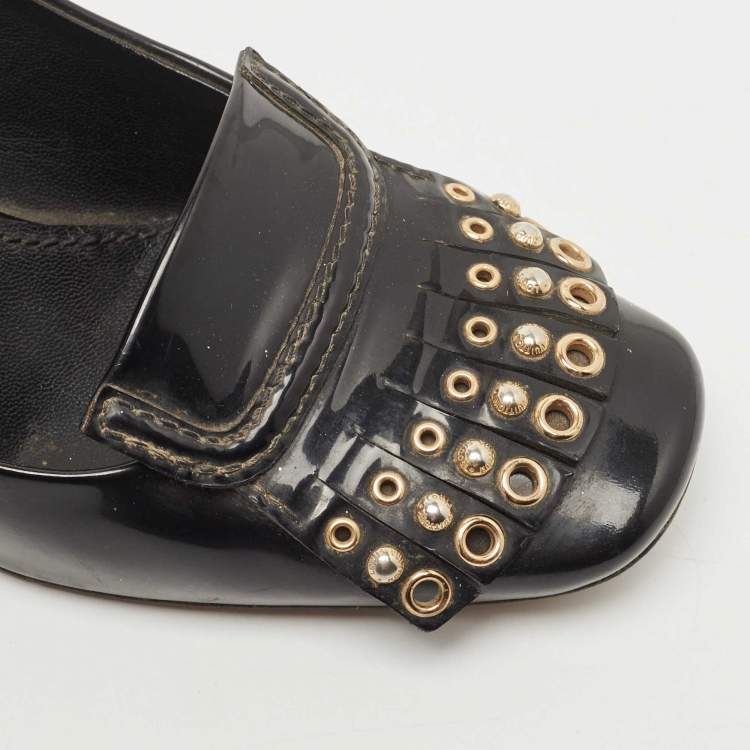Pre Owned Louis Vuitton Black Patent Leather Studded Fringe Pumps Size 37.5 