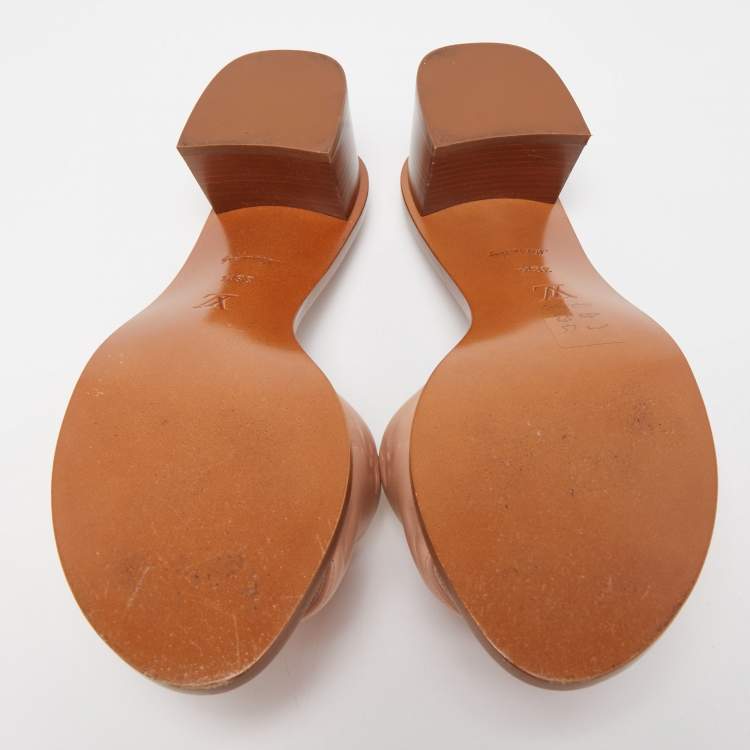 Pre Owned Louis Vuitton Light Pink Monogram Embossed Leather Revival Slide Sandals Size 38.5