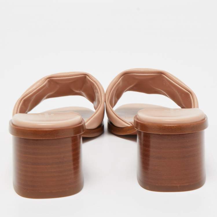 Pre Owned Louis Vuitton Light Pink Monogram Embossed Leather Revival Slide Sandals Size 38.5